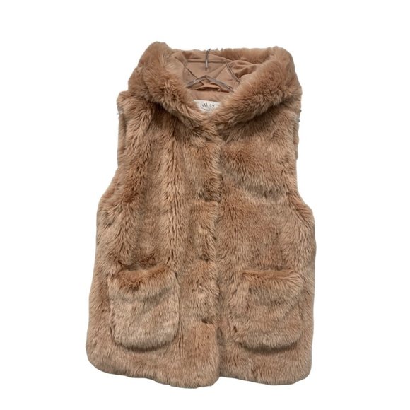 Zara Girls Outerwear Size 9 / 10 140 cm Faux Fur Vest Pink Fuzzy Snap Closure Ho